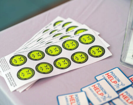 Photo of a stack of Mr. Yuk stickers